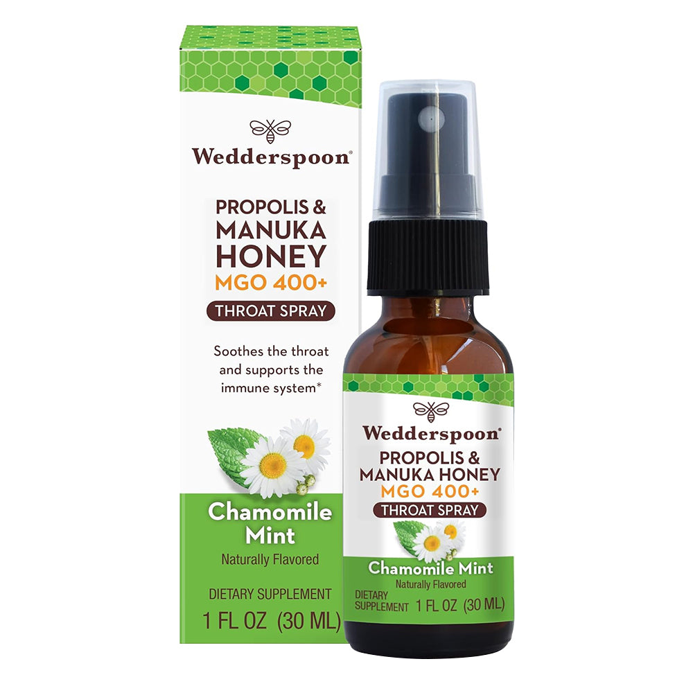 Wedderspoon Propolis and Manuka Honey Throat Spray Chamomile and Mint Flavor 1Oz (30ml)