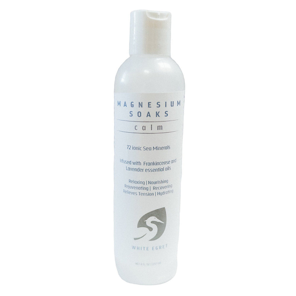 White Egret Magnesium Soak Calm with Essential Oils Relaxing Mineral Bath for Recovery and Wellness 8Oz (237ml)