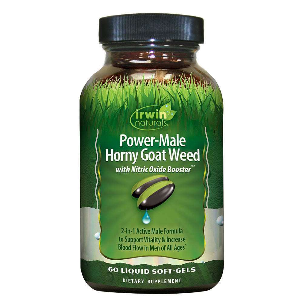 Irwin Naturals Power Male Horny Goat Weed Nitric Oxide Booster Liquid Softgels Support Vitality 60Ea