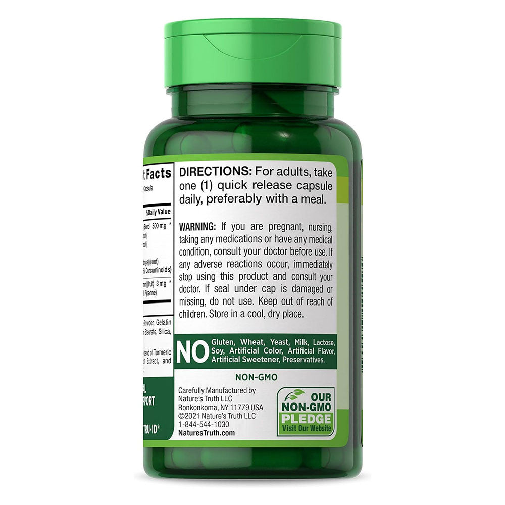 Natures Truth Vitamins Turmeric Curcumin Complex 500 Mg Plus Black Pepper Extract Capsules, 60 Ea