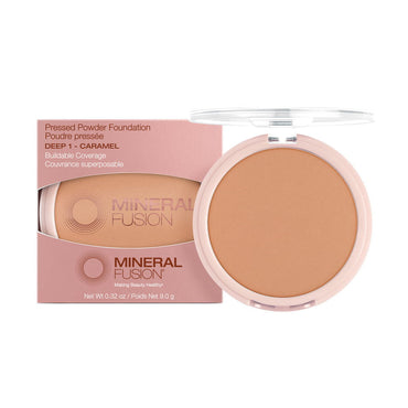 Mineral Fusion Pressed Powder Foundation, Deep 1 Caramel, 0.32 Oz