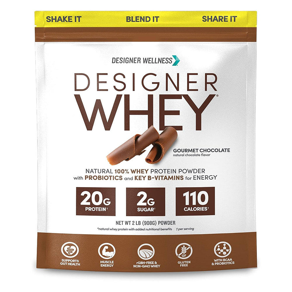 Designer Whey 100 Percent Natural Protein Powder Chocolate Muscle Recovery and Energy Support Formula 2Lb (908g)