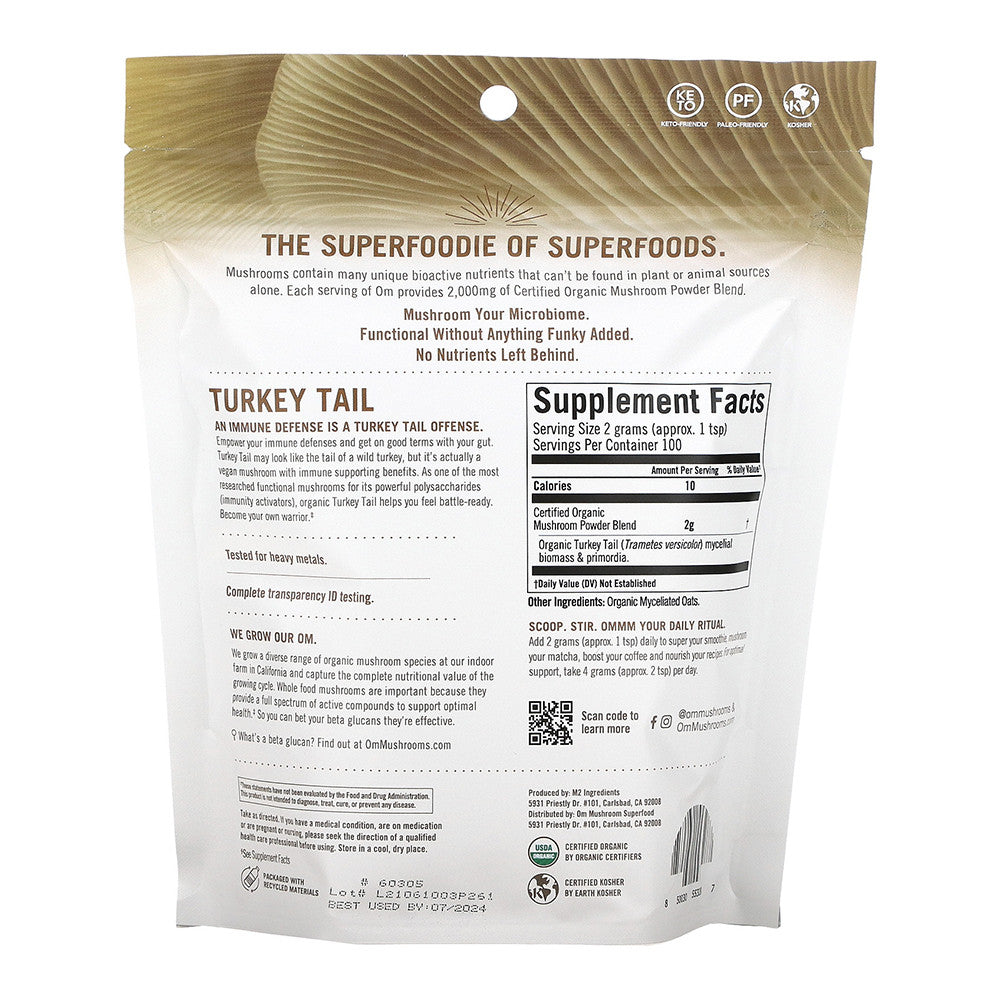 Om Organic Mushroom Superfood Powder, Turkey Tail for Immunity, Liver and Kidney, 7.05 Oz