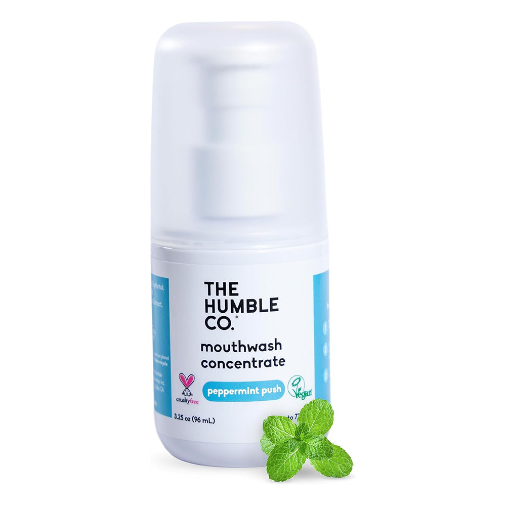 The Humble Co Mouthwash Concentrate Peppermint Push for Oral Care Fresh Breath and Gum Health 3.25Oz (96ml)