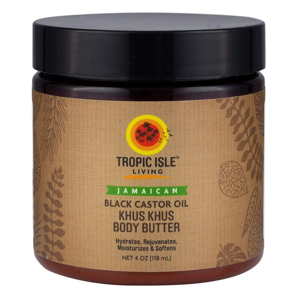 Tropic Isle Living Jamaican Khus Khus Body Butter with Black Castor Oil Moisturizes and Softens Hair Skin and Body 4Oz (118ml)