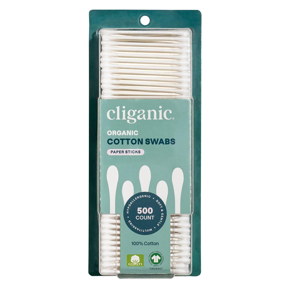 Cliganic Organic Cotton Swabs for Gentle Skincare Makeup and Personal Care 500Ea