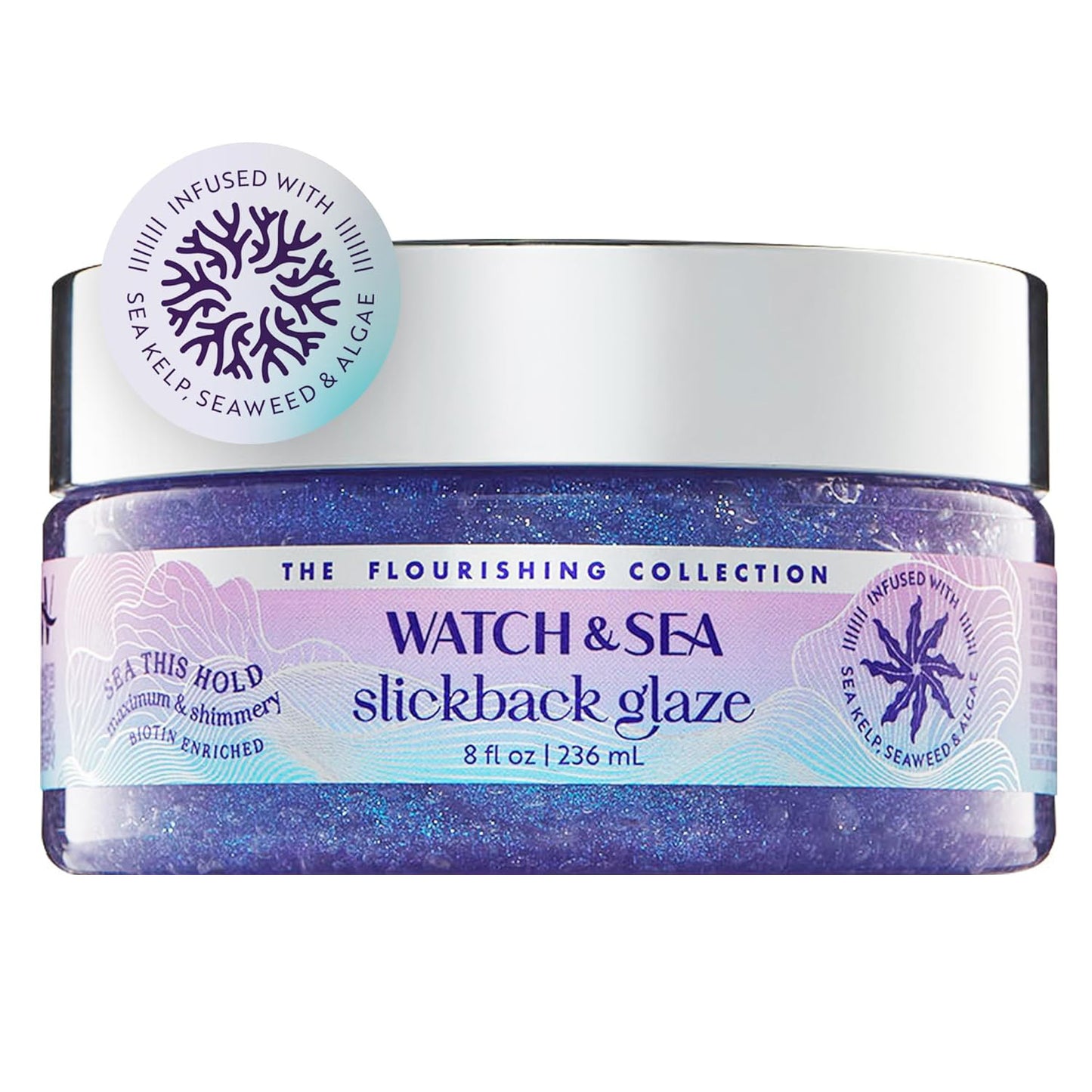 Watch & Sea This Hold Maximum & Shimmery Slickback Glaze Hair Gel with Biotin enriched 8Oz (236ml)