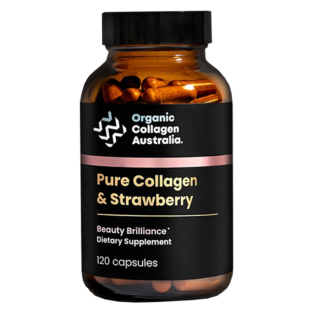 Organic Collagen Australia Pure Collagen and Strawberry Capsules Supports Immune System Function 120Ea
