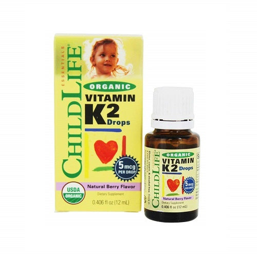 ChildLife Essentials Organic Vitamin K2 Drops 5mcg Natural Berry Flavor Support Maintain Strong Healthy Bones Growth Development 0.41Oz (12ml)