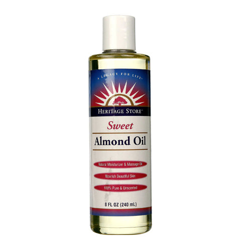 Heritage Store Sweet Almond Oil with Vitamin E Nourishes and Softens Skin Hair and Body 8Oz (237ml)
