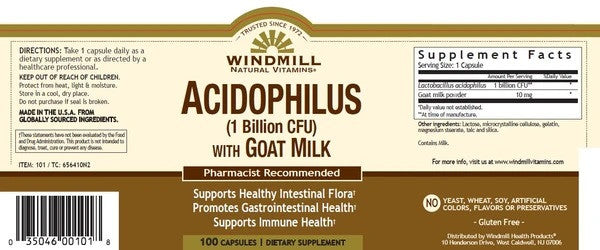 Windmill Acidophilus Dietary Supplement Caplets With Goat Milk, 100 Ea