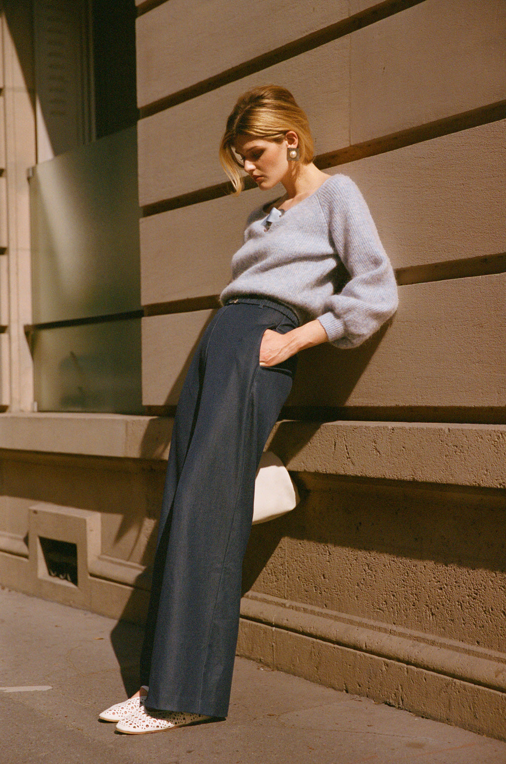 Pull En Mohair Et Laine À Boucle De Ceinture - Bleu Lilas
