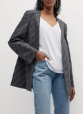 Collarless Slim Jacket - Grey Melange - Femme