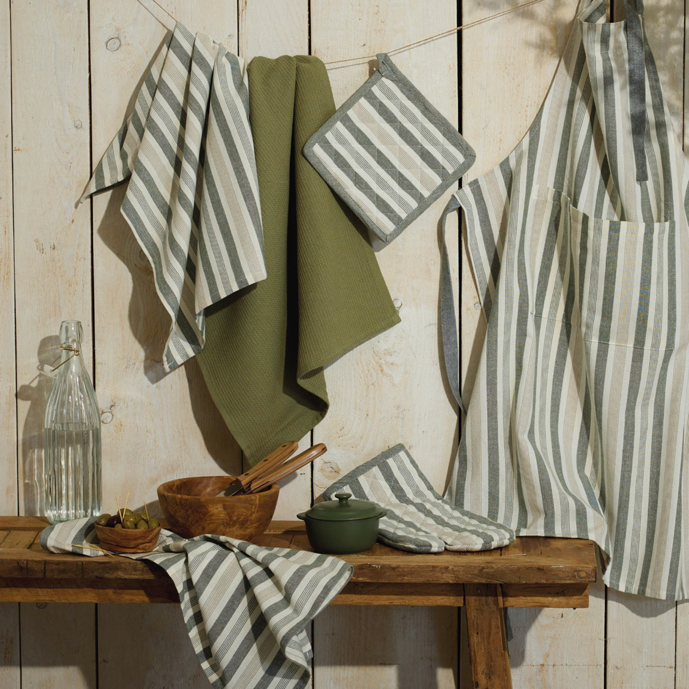 Set of 3 Kitchen Towels - Arthur - Green