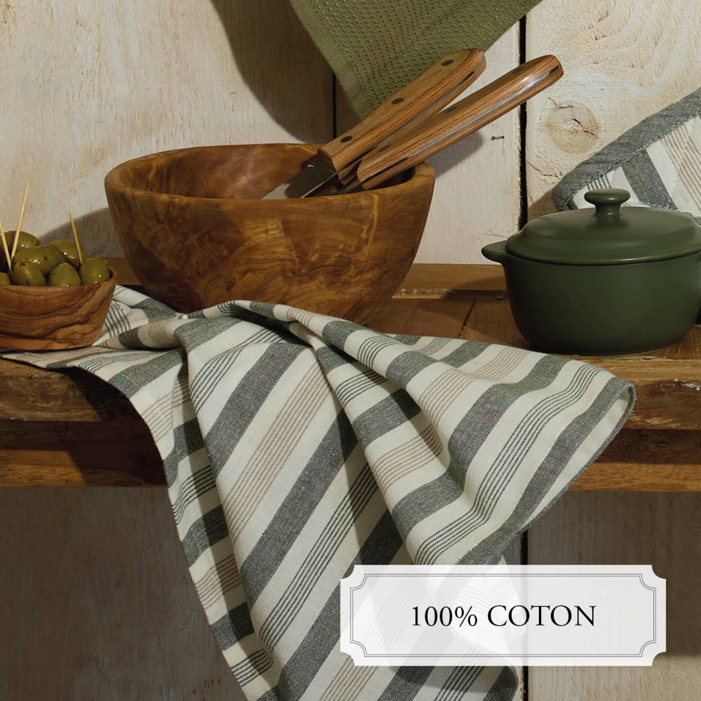 Set of 3 Kitchen Towels - Arthur - Green