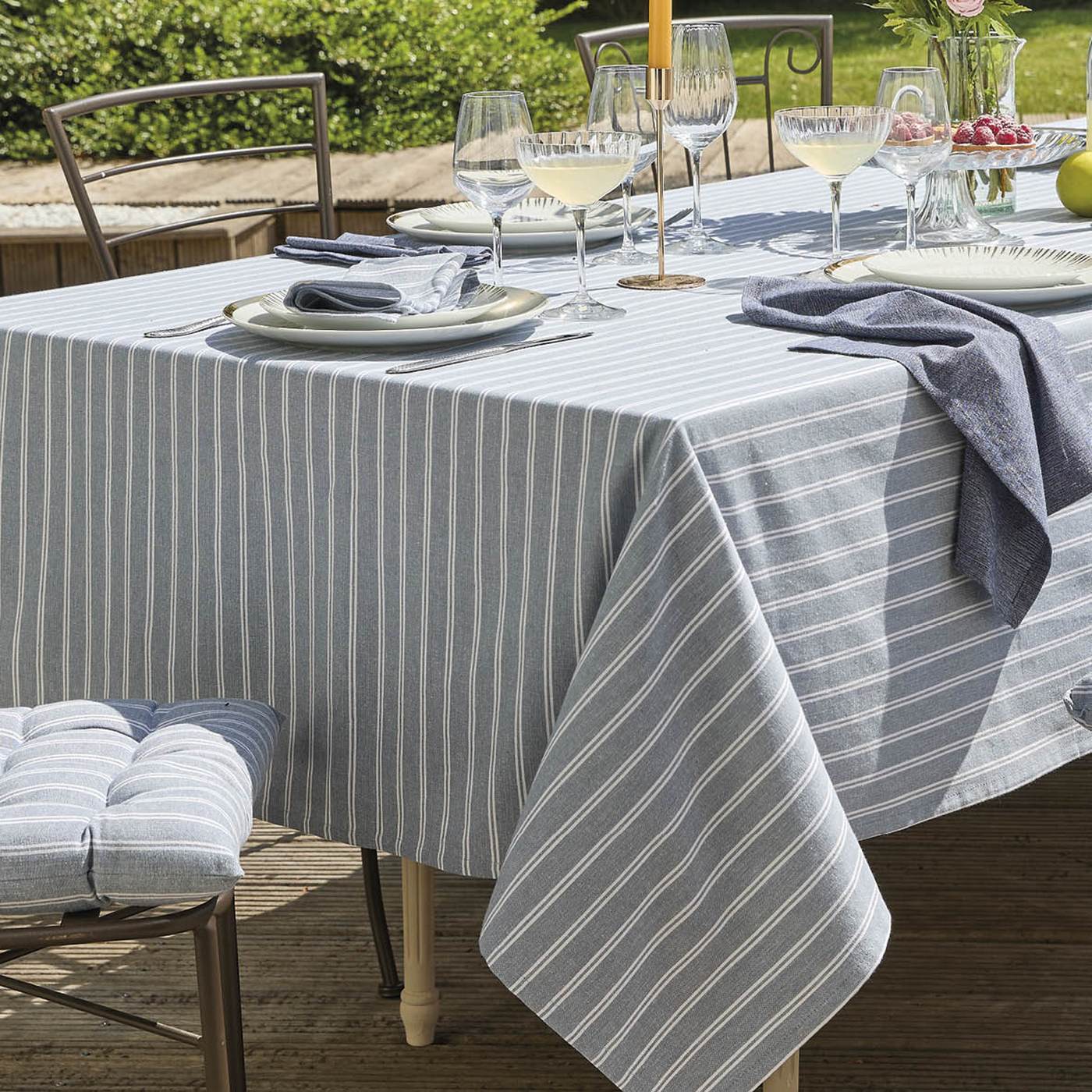 Nappe Coton - Rayé Bleu
