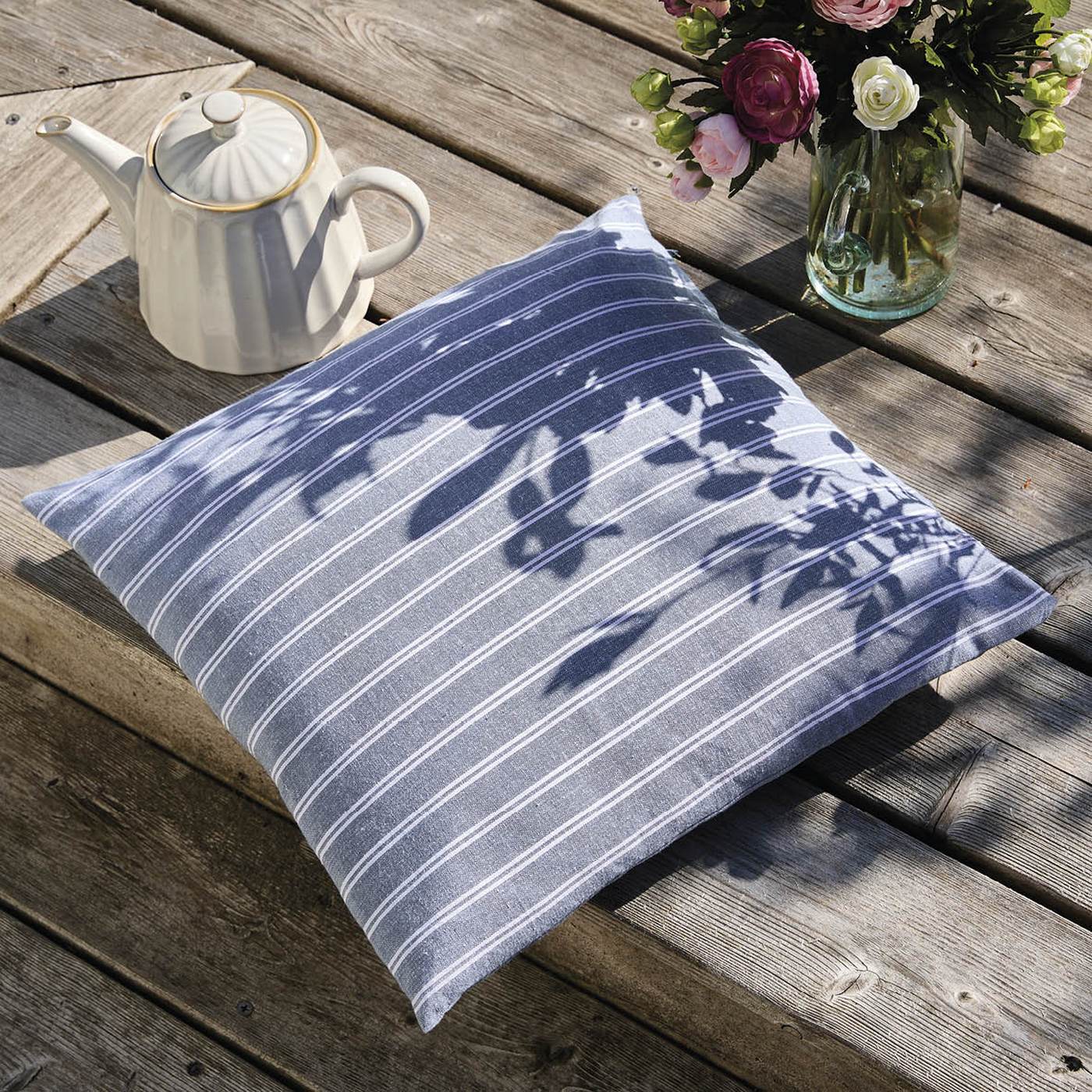 Coussin Coton - Rayé Bleu