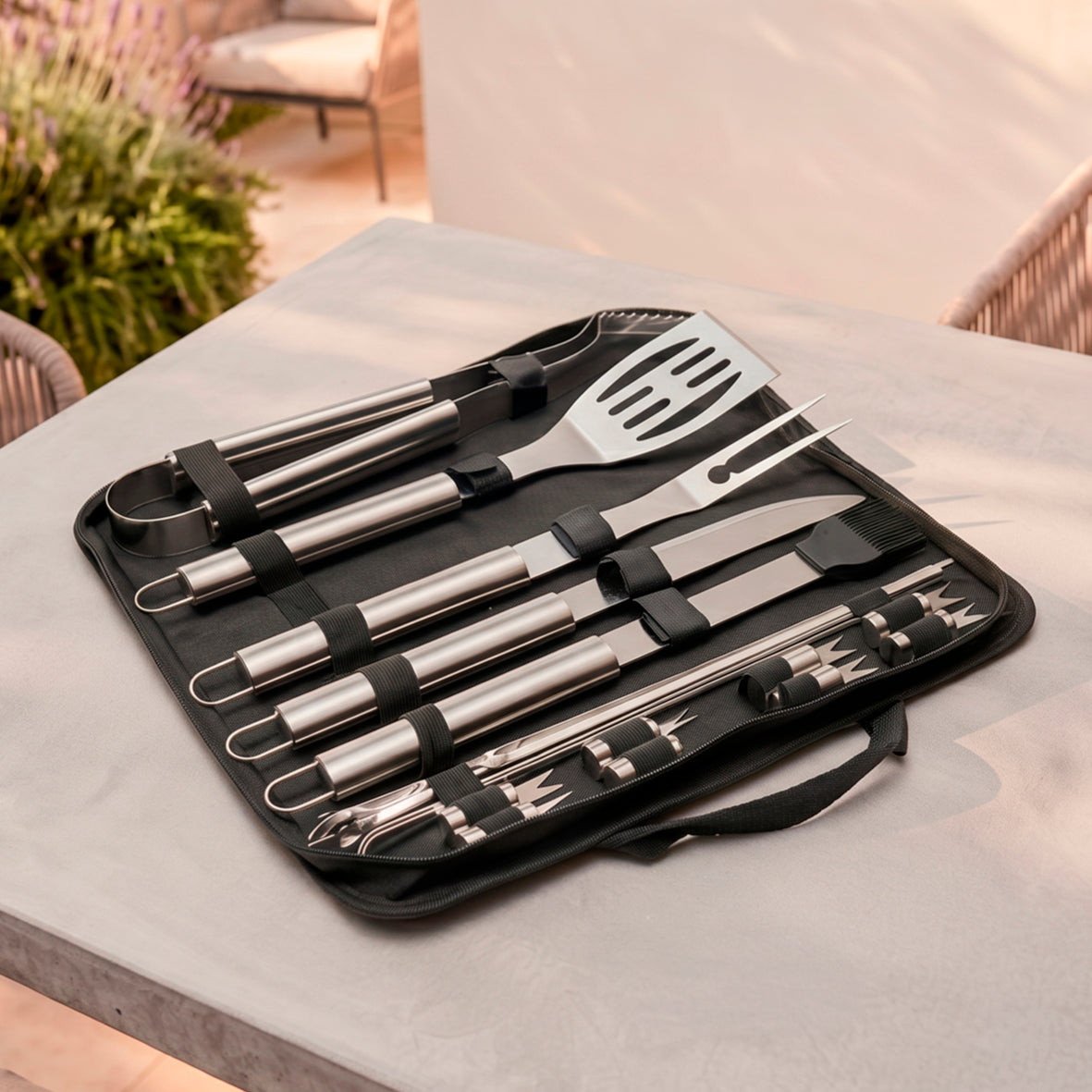 Art Culinaire - Set Di Utensili Per Barbecue 19 Pezzi - Grill - Acciaio Inossidabile 420 - Argento