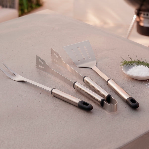 Art Culinaire - Set De Utensilios Para Barbacoa 3 Piezas - Grill - Acero Inoxidable 420 - Plateado