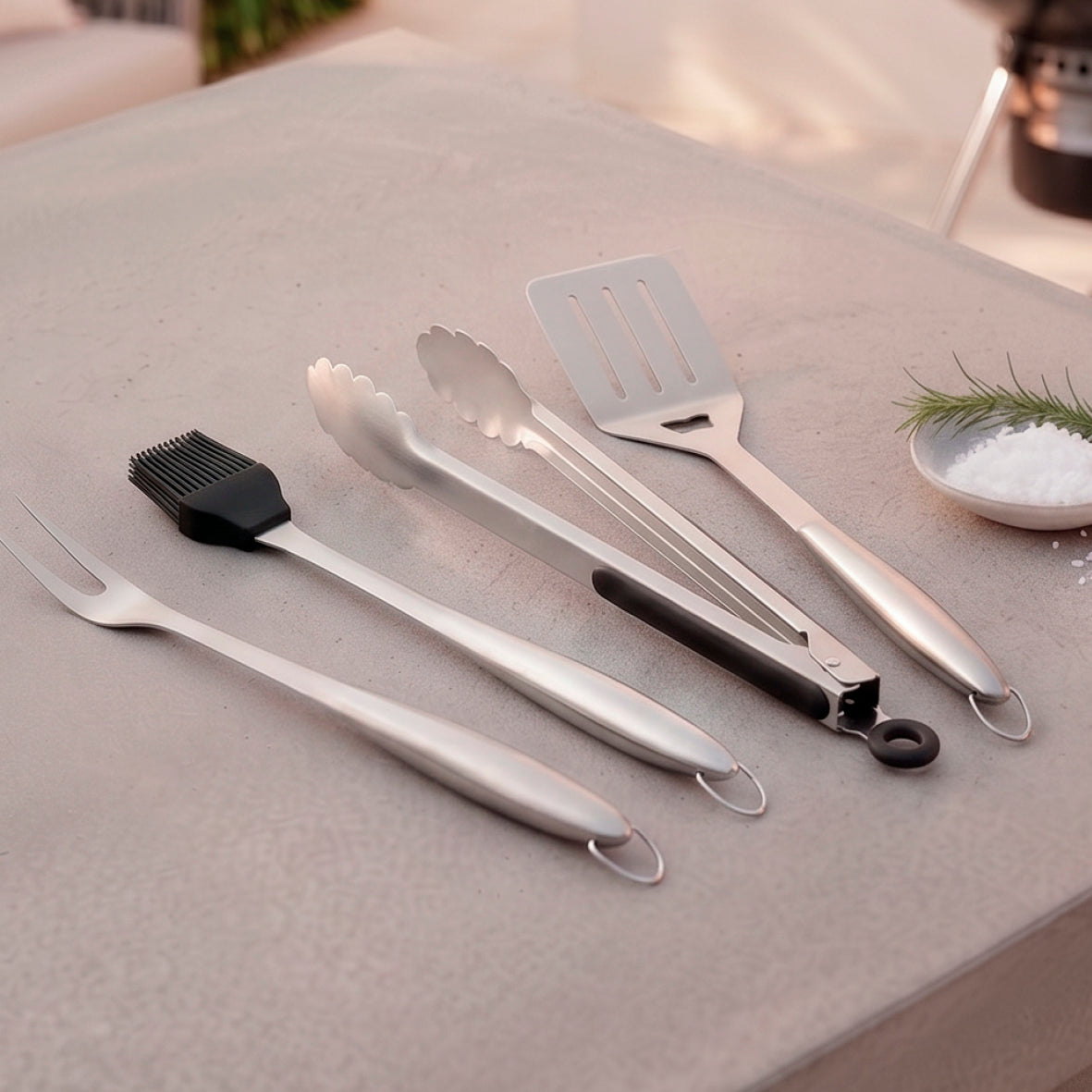 Art Culinaire - Zestaw Przyborów Do Grilla 4 Elementy - Grill - Stal Nierdzewna - Srebrny