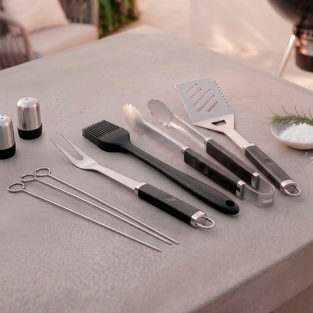 Art Culinaire - Set D'Ustensiles Pour Barbecue 12 Pièces - Grill - Acier Inoxydable - Argent