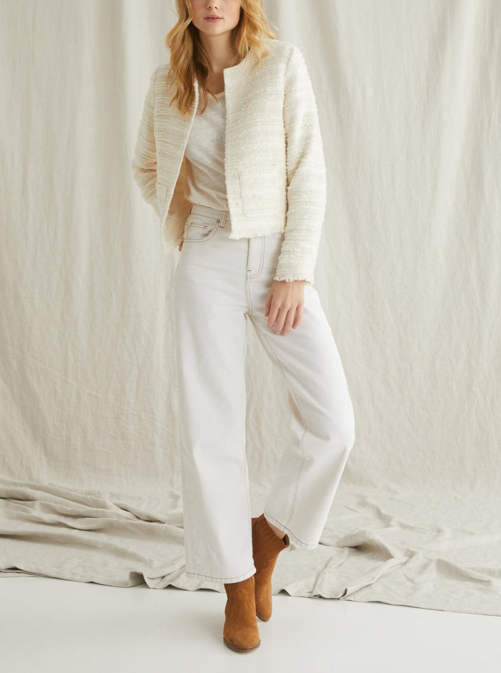 Veste Tweed Ecr - Beige Clair Uni - Femme