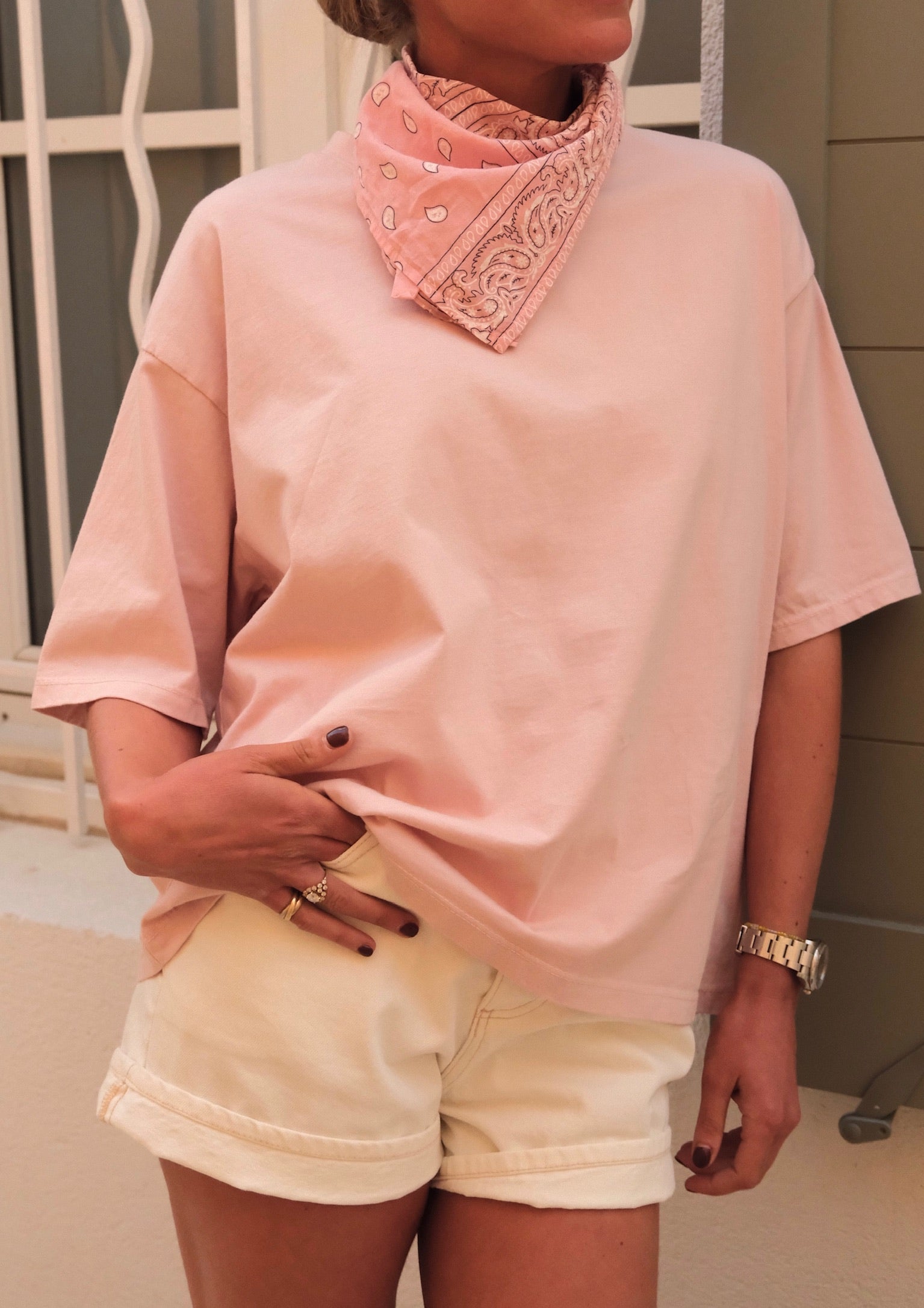 Light pink bandana scarf