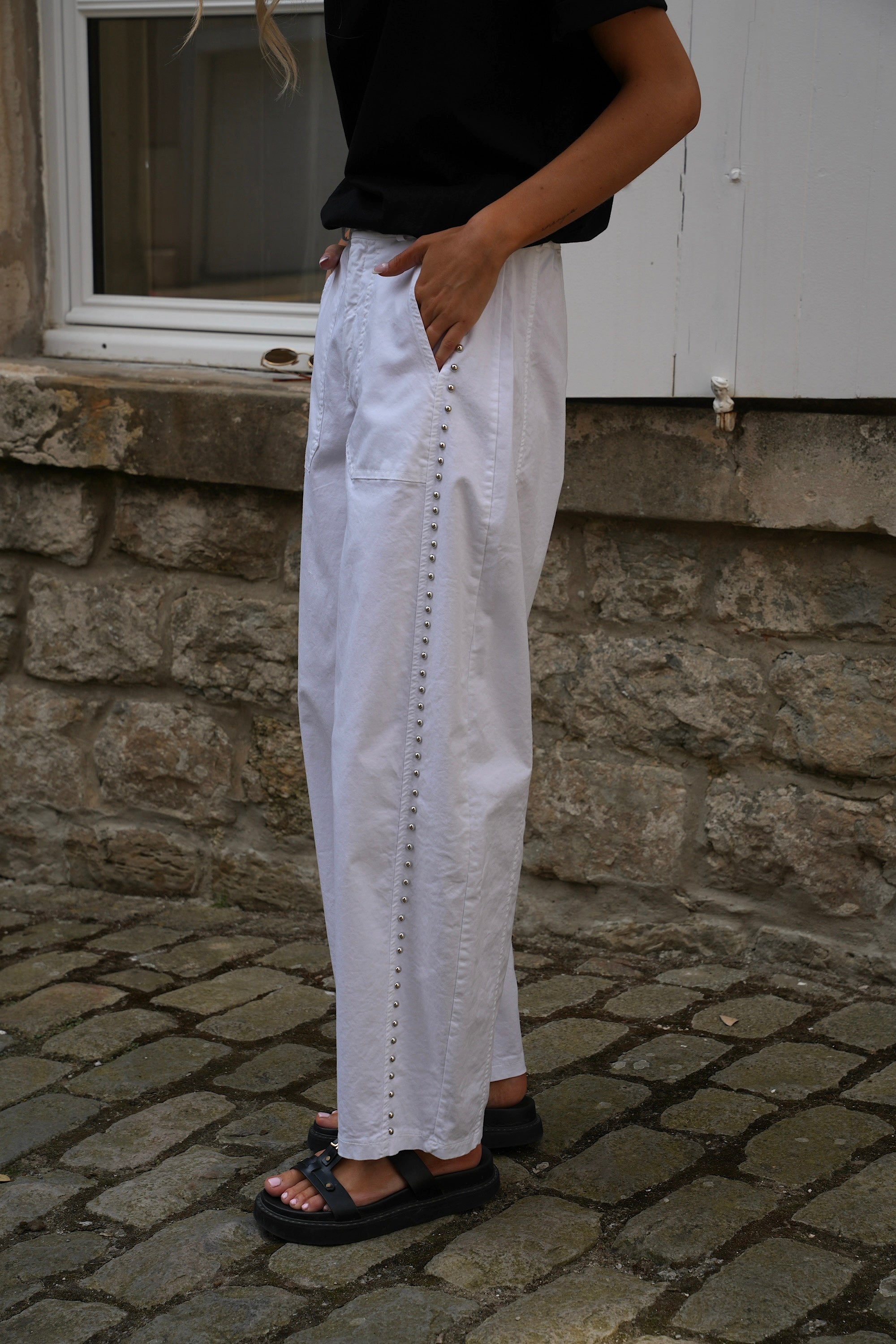 Pantalones Yola con tachuelas - Blanco