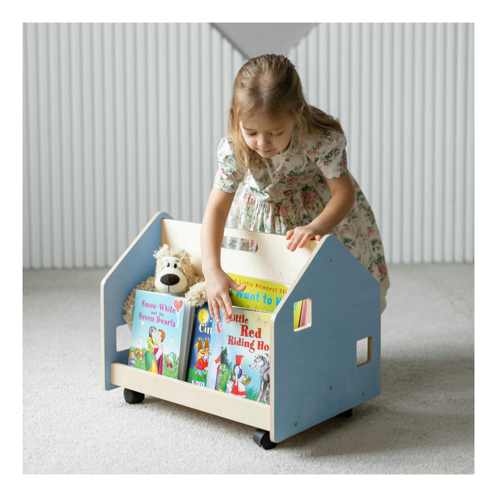 Estantería Infantil Doble Cara Con Ruedas – Azul Claro