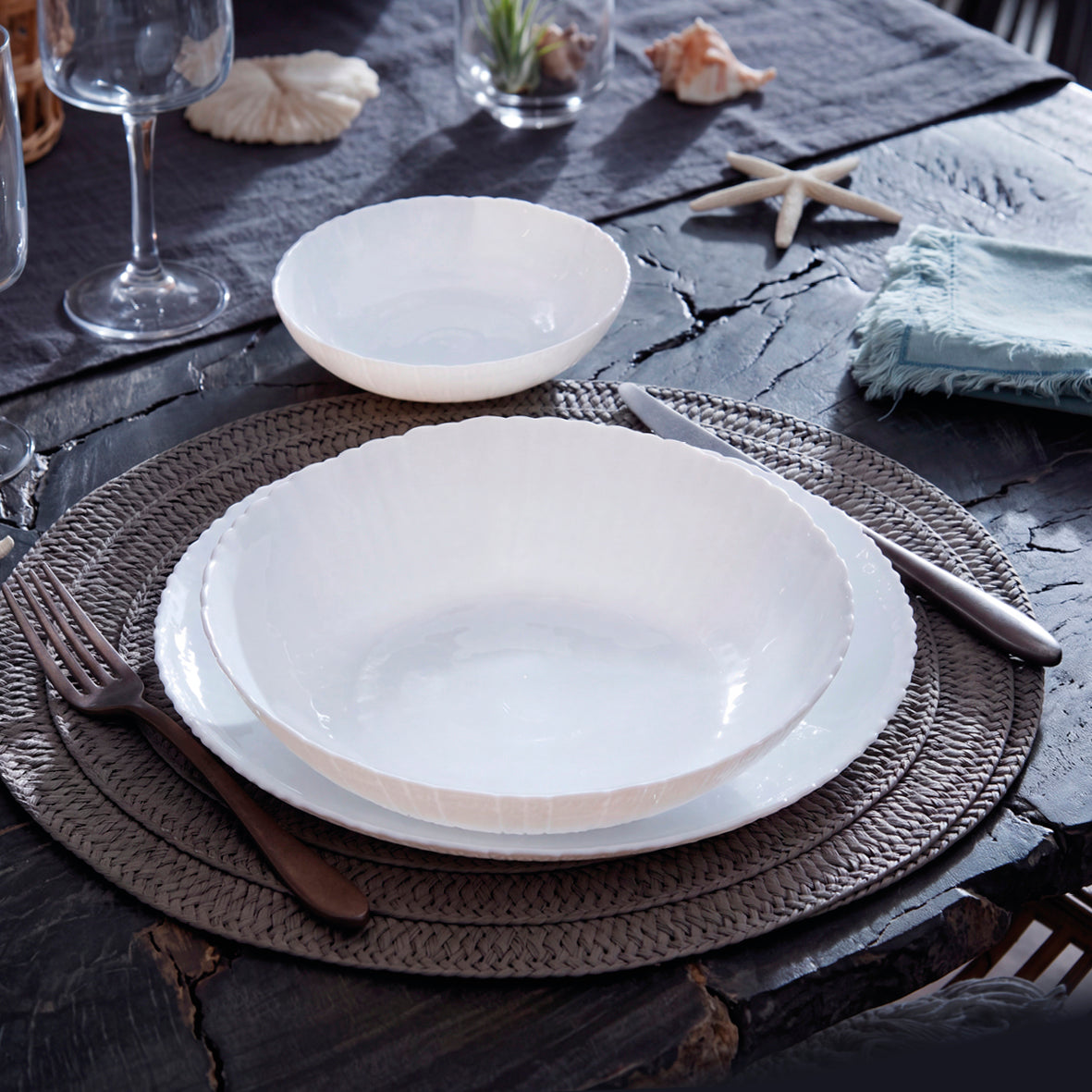 Art Culinaire - Serwis obiadowy 18 elementów - Granite - Szkło opalowe - Biały