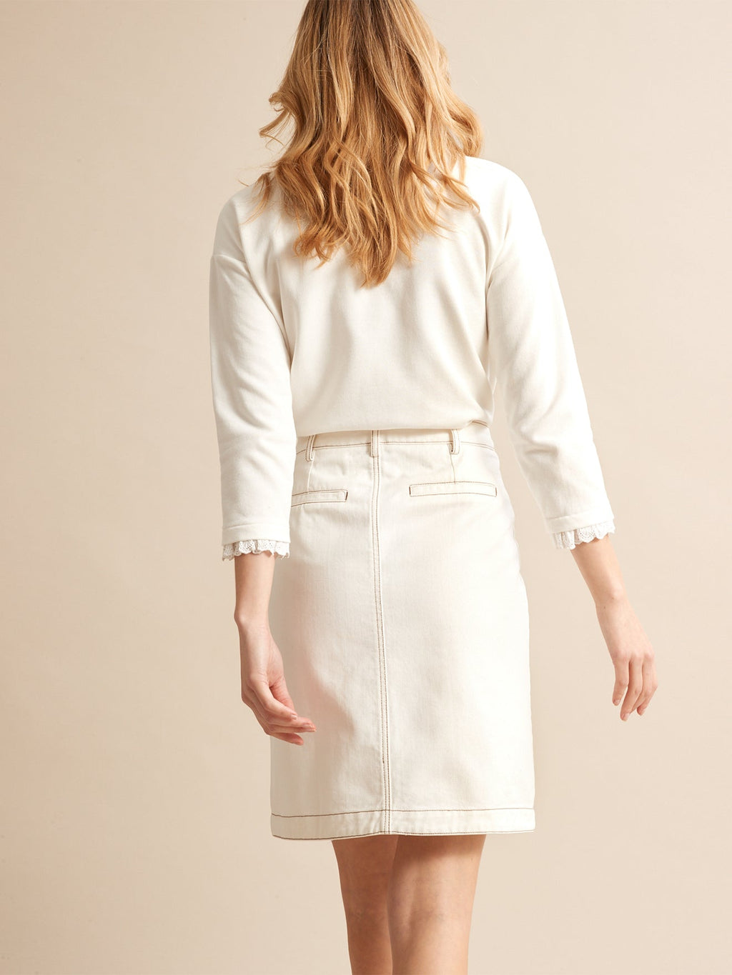 Ecru Denim Skirt - Plain Medium White - Women