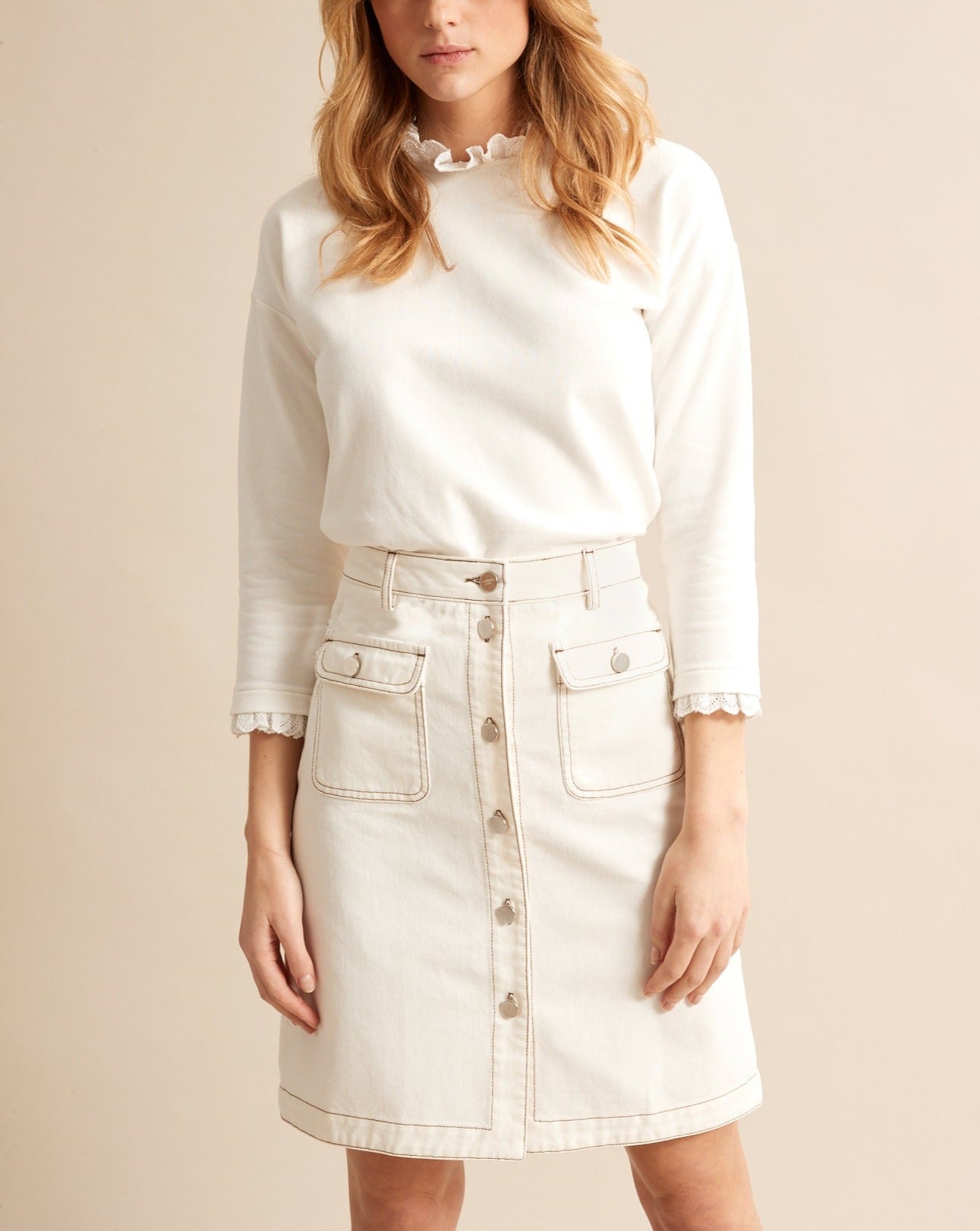 Ecru Denim Skirt - Plain Medium White - Women