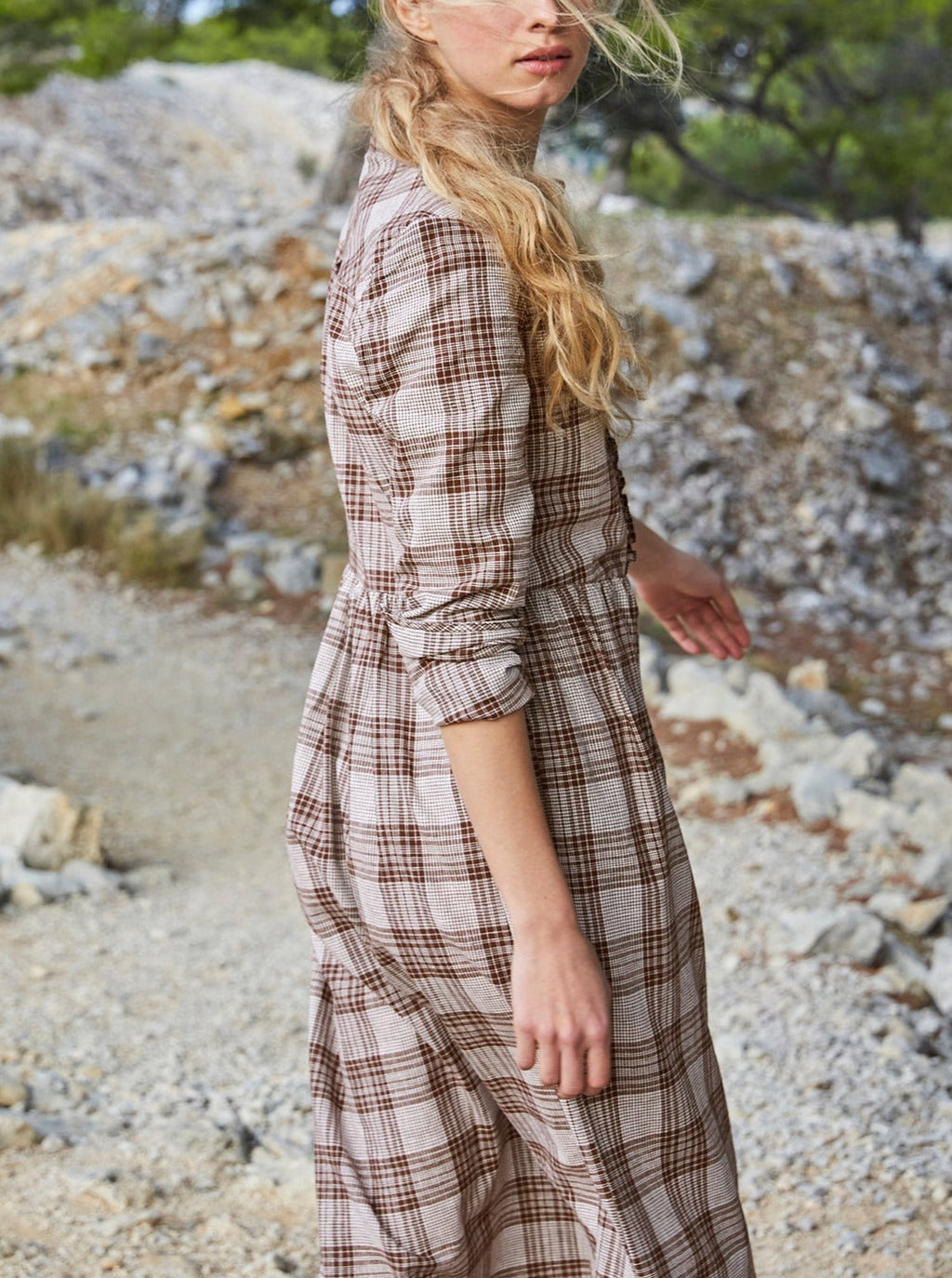 Vestido L Kro - Cuadros Marrón Medio - Mujer