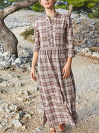 Vestido L Kro - Cuadros Marrón Medio - Mujer
