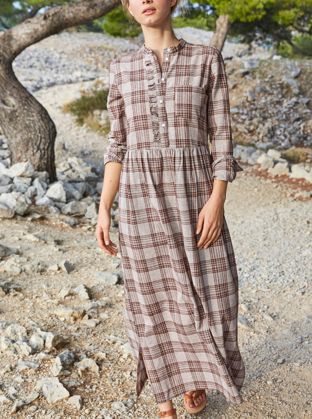 Vestido L Kro - Cuadros Marrón Medio - Mujer