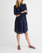 Robe Brod Angl - Bleu Fonce Uni - Femme