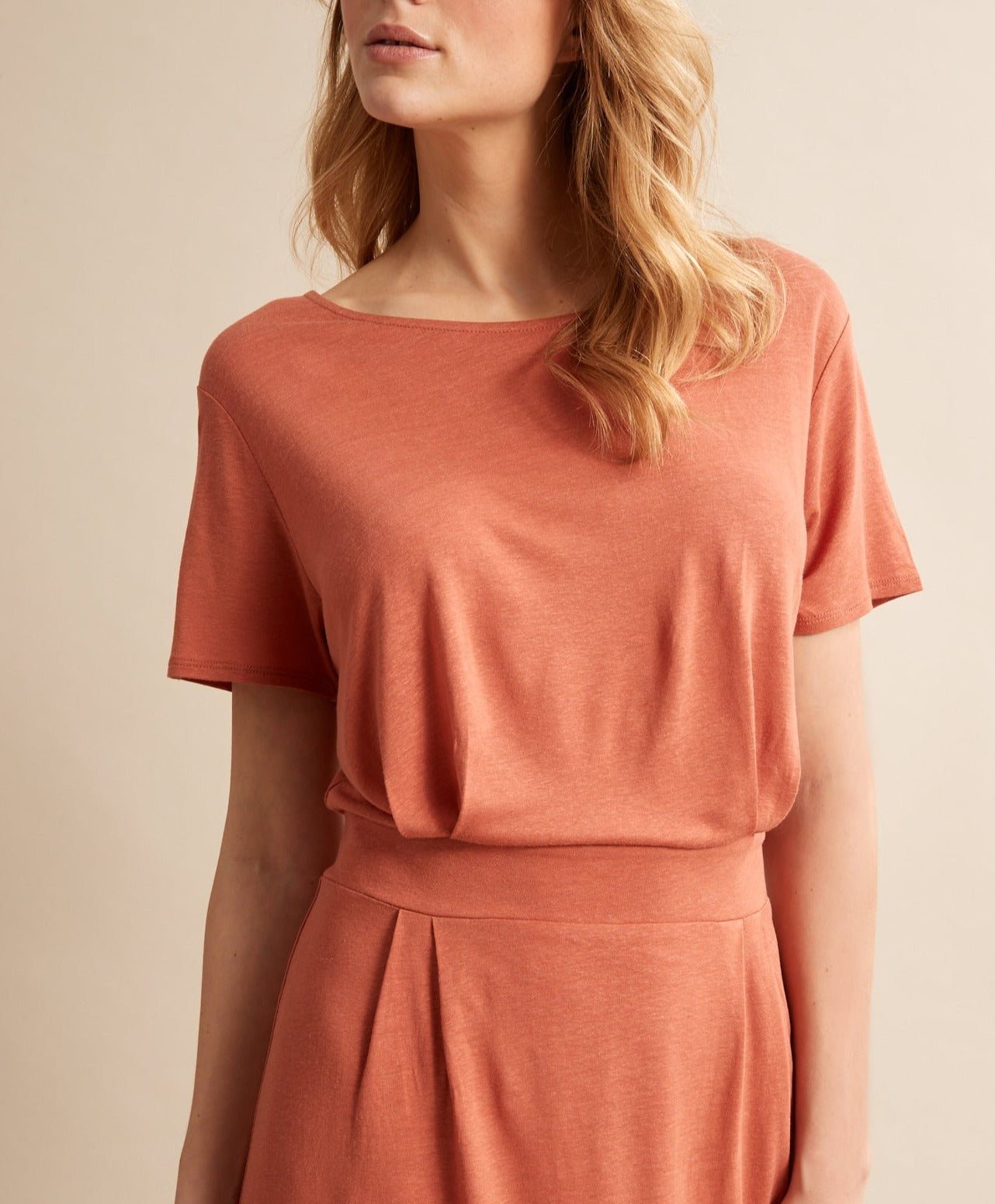 Robe Tee Shirt - Orange Fonce Grise - Femme