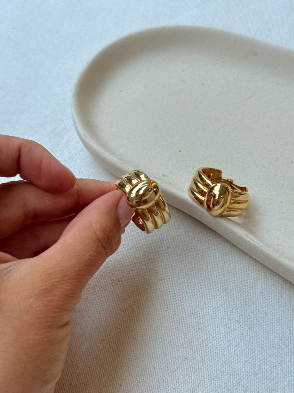 Vintage Earrings - Gold Twisted Hoops