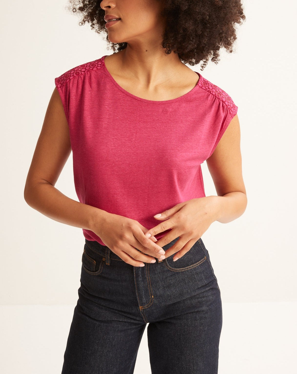 Camiseta de encaje - Blanco Gris Medio - Mujer