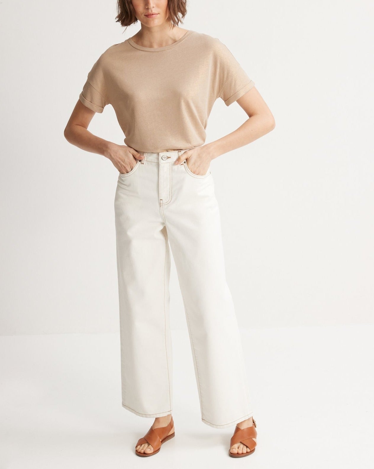 T-shirt Metal Dore - Beige Moyen Metallise - Femme