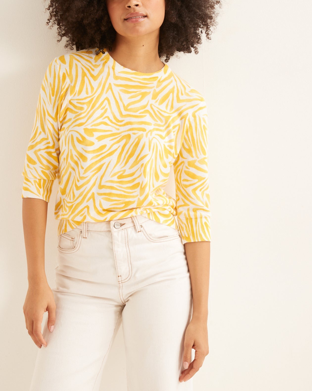 Pull Imp Zebre - Jaune Clair Imprime - Femme