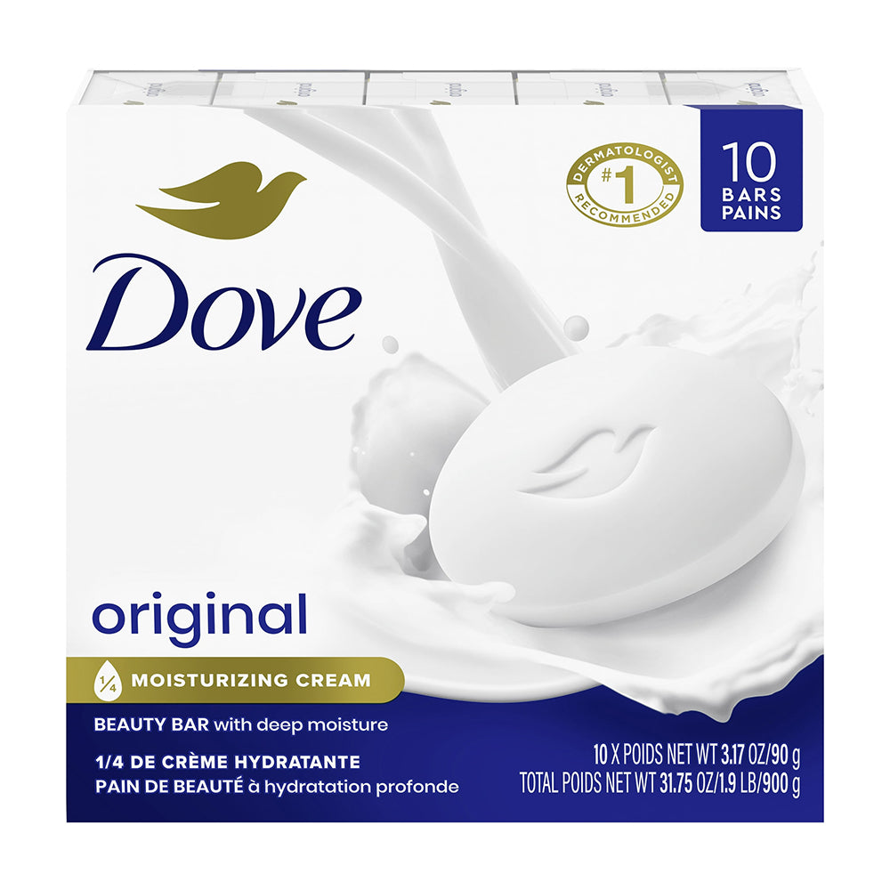 Dove White Bath Bar Soaps Original Moisturizing and Gentle Cleansing 3.17Oz (90g) 10Ea