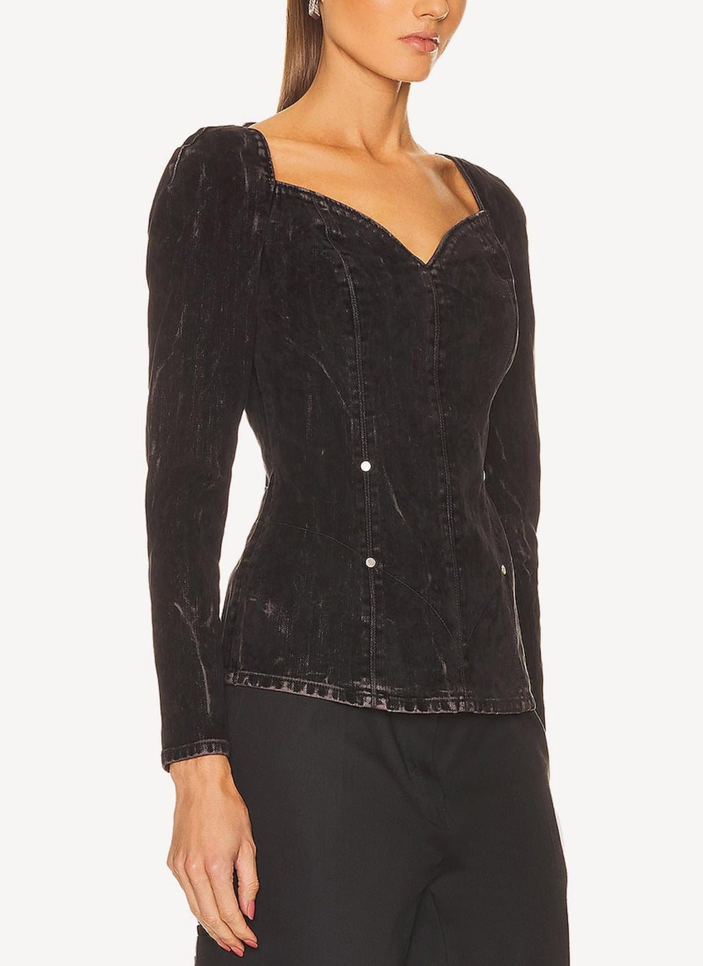 Top Velvet Loveheart Denim - Washed Black - Femme