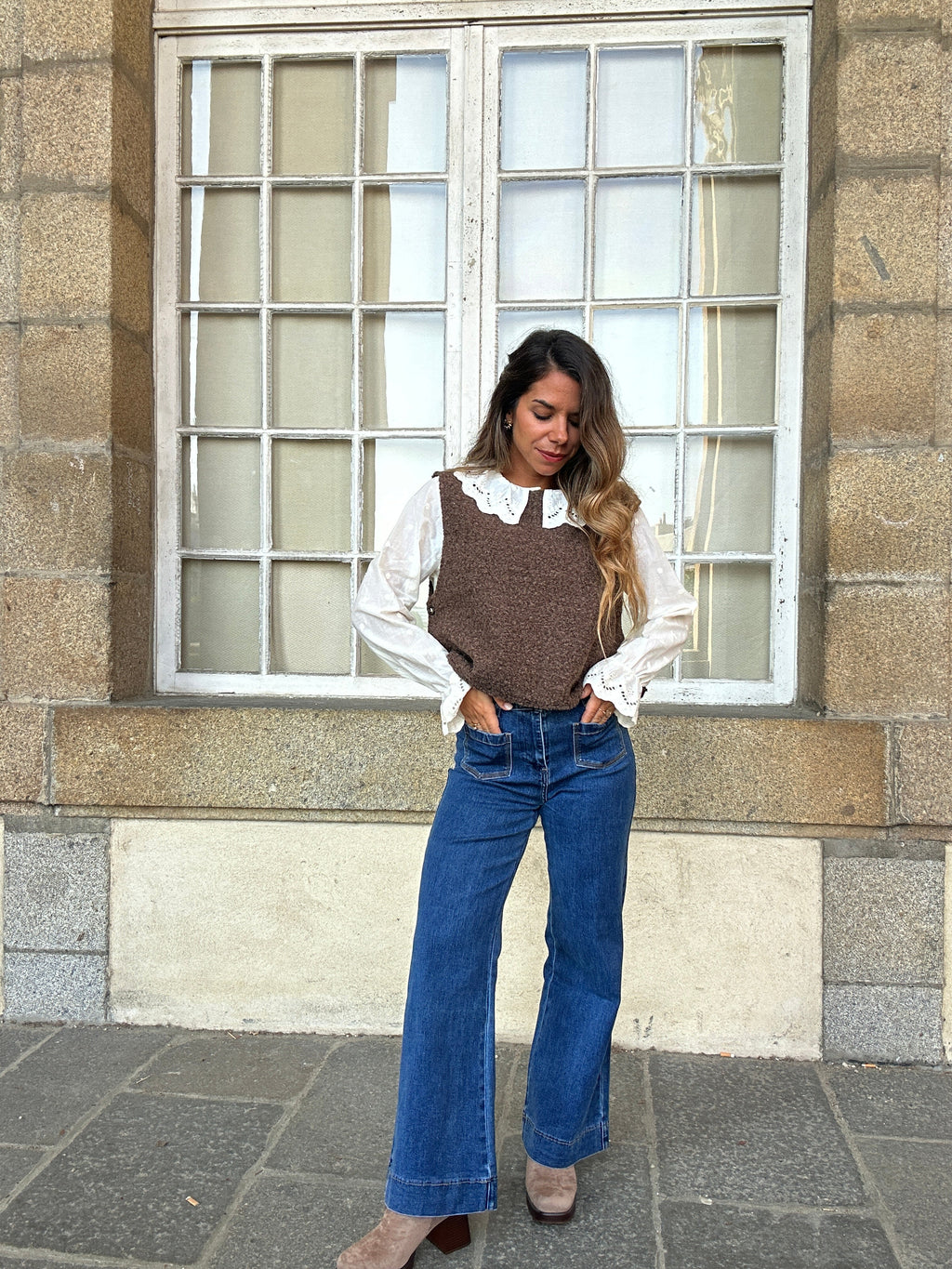 Pull sans manches Louisa marron