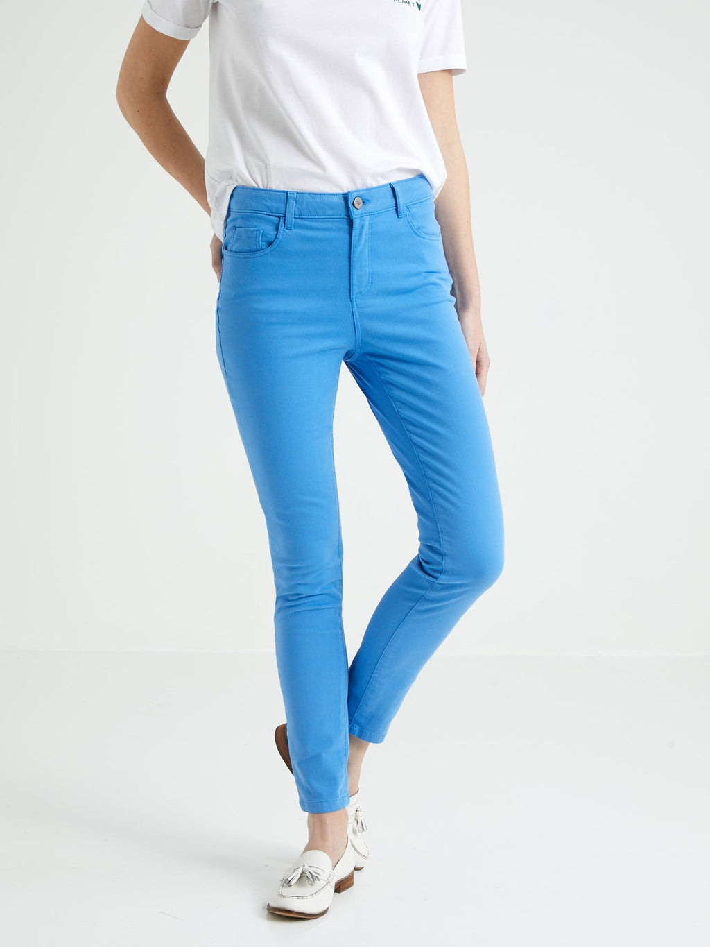 Jeans Slim 7/8 Color - Azul Liso - Mujer