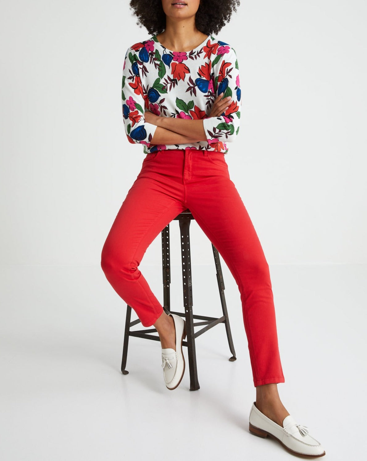Slim 7/8 Couleu - Rouge Uni - Femme