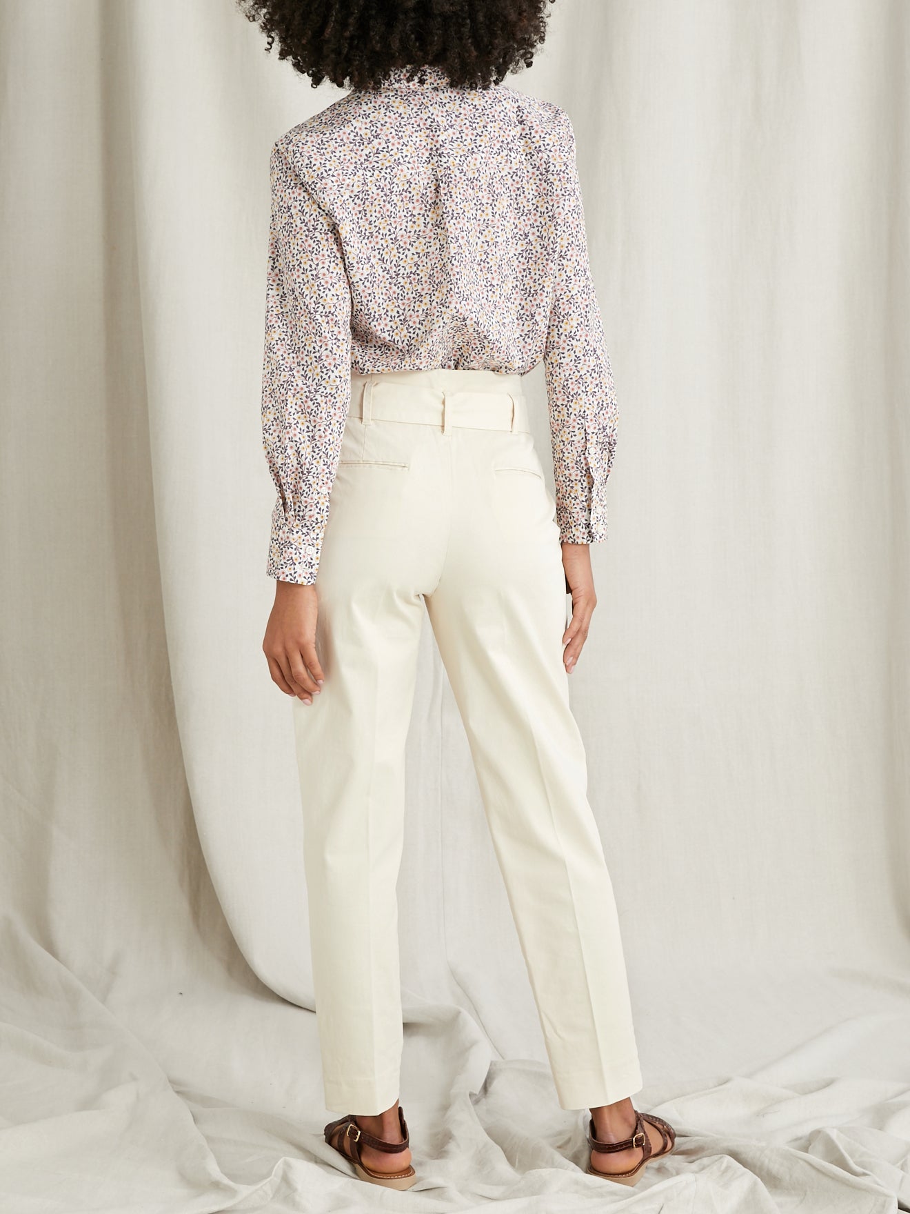 Pantalon Carotte Coton C - Beige Clair Uni - Femme