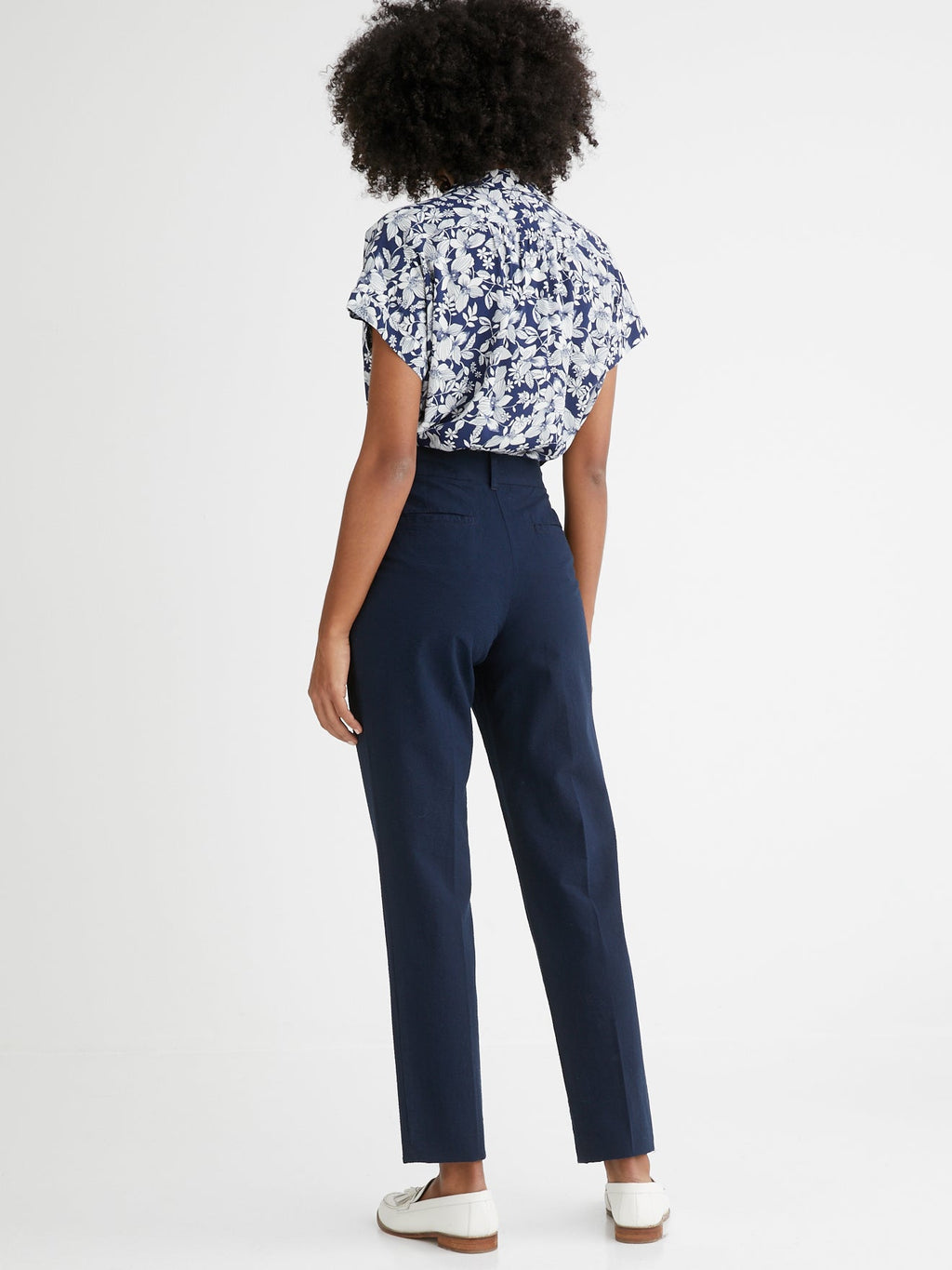 Pantalon Seersucker - Bleu Fonce Uni - Femme