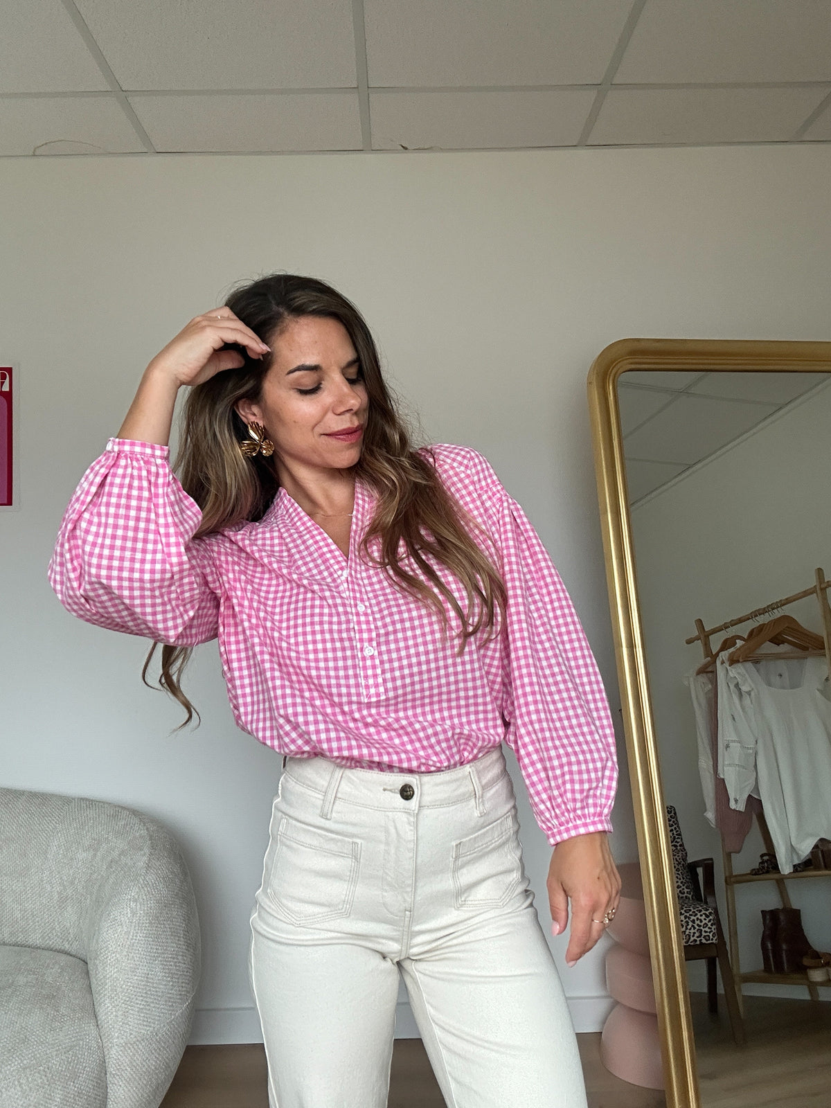 Clothilde pink gingham blouse