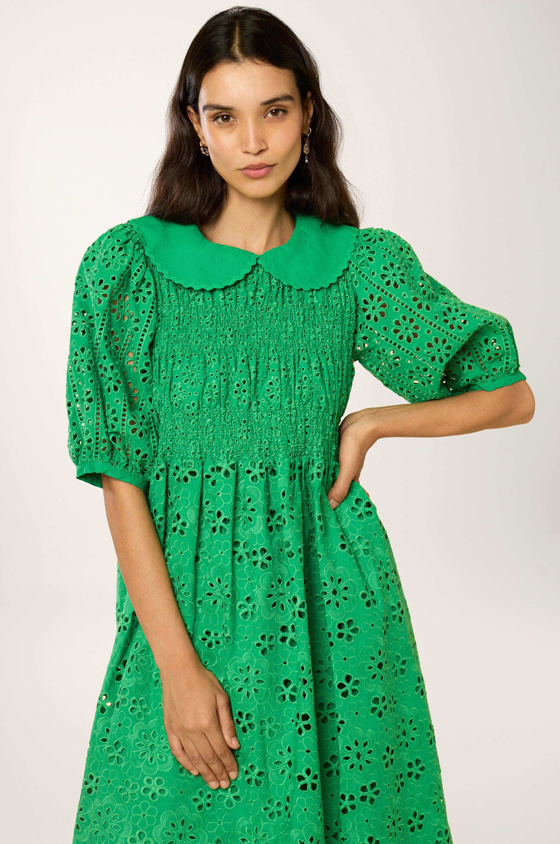 Robe Midi Broderie - Vert